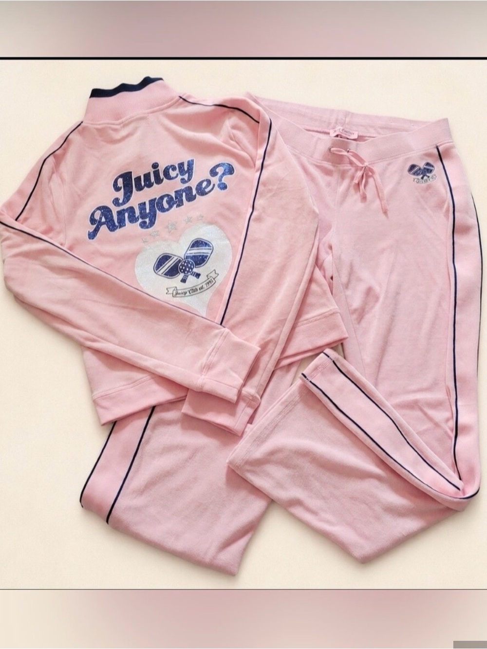 NWT Juicy Couture Pink ‘Juicy Anyone?’cotton velour zip ip jacket &pant set.
